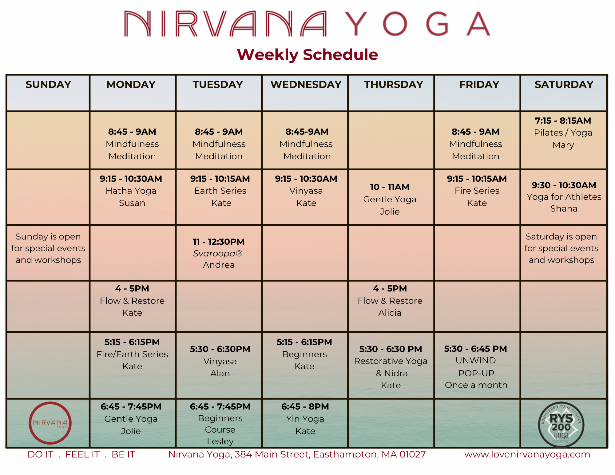 Yoga Schedule